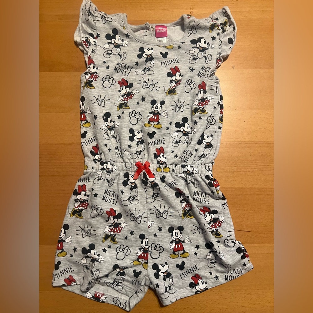 Mickey & Minnie Mouse Gray Romper